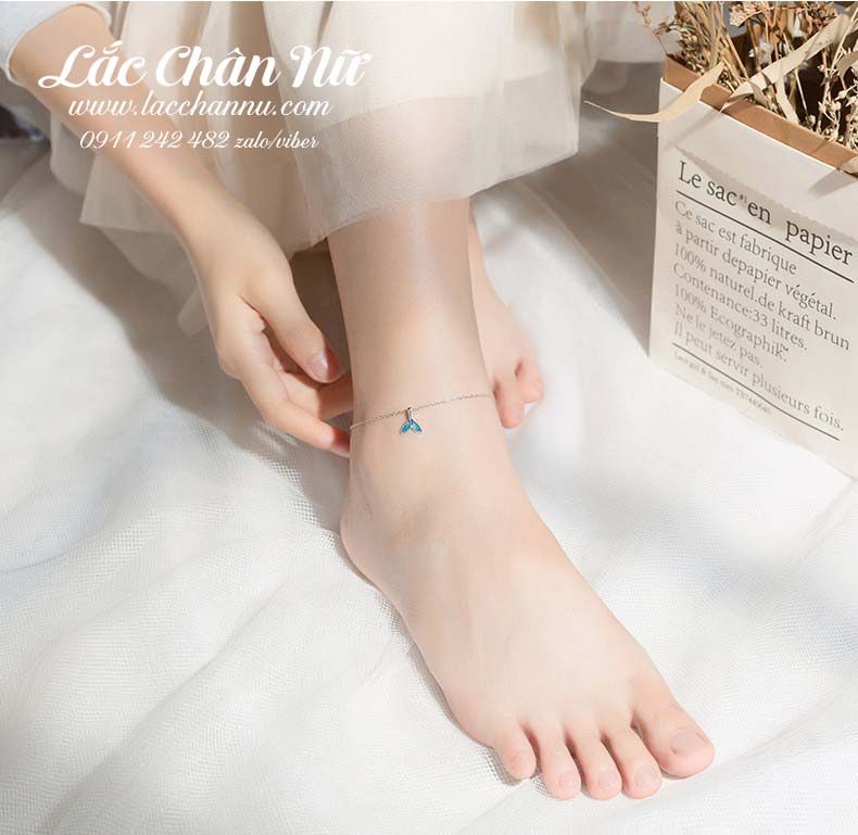 Lắc chân bạc nữ cao cấp cá heo xanh cá tính LCBN192