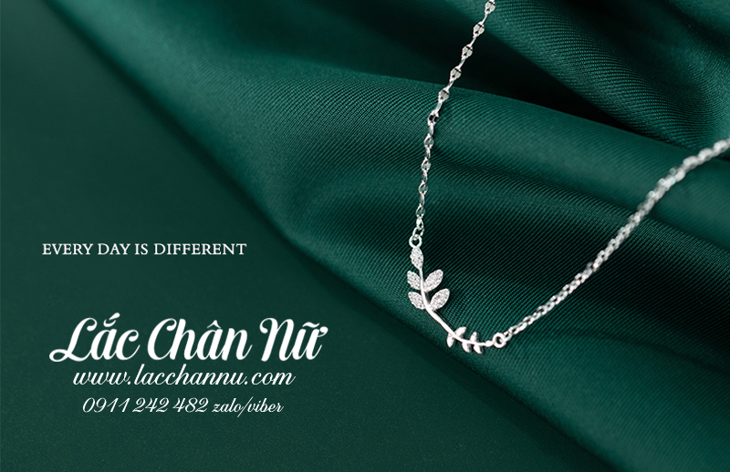 Lắc chân bạc hình chiếc lá lấp lánh LCBN288