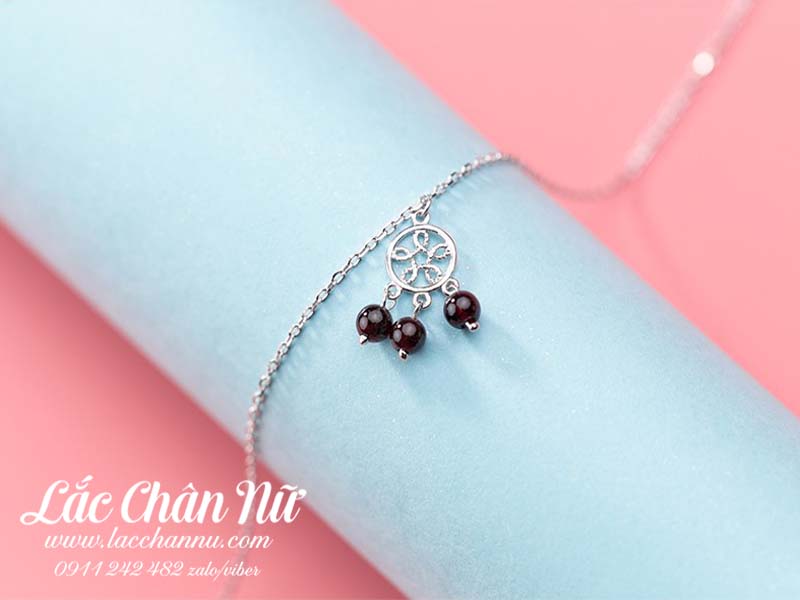 Lắc chân bạc nữ cao cấp hạt charm đỏ sang chảnh LCBN197