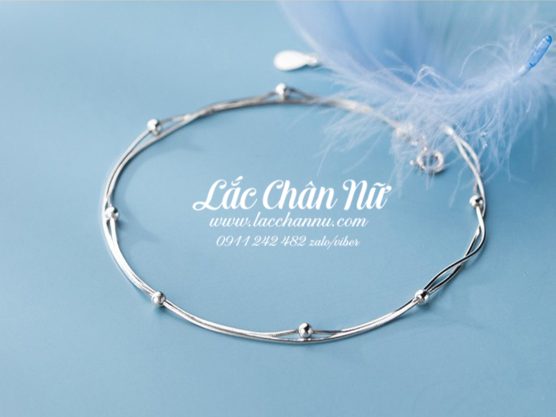 Lắc chân bạc nữ cao cấp dây đôi bi tròn dễ thương LCBN206