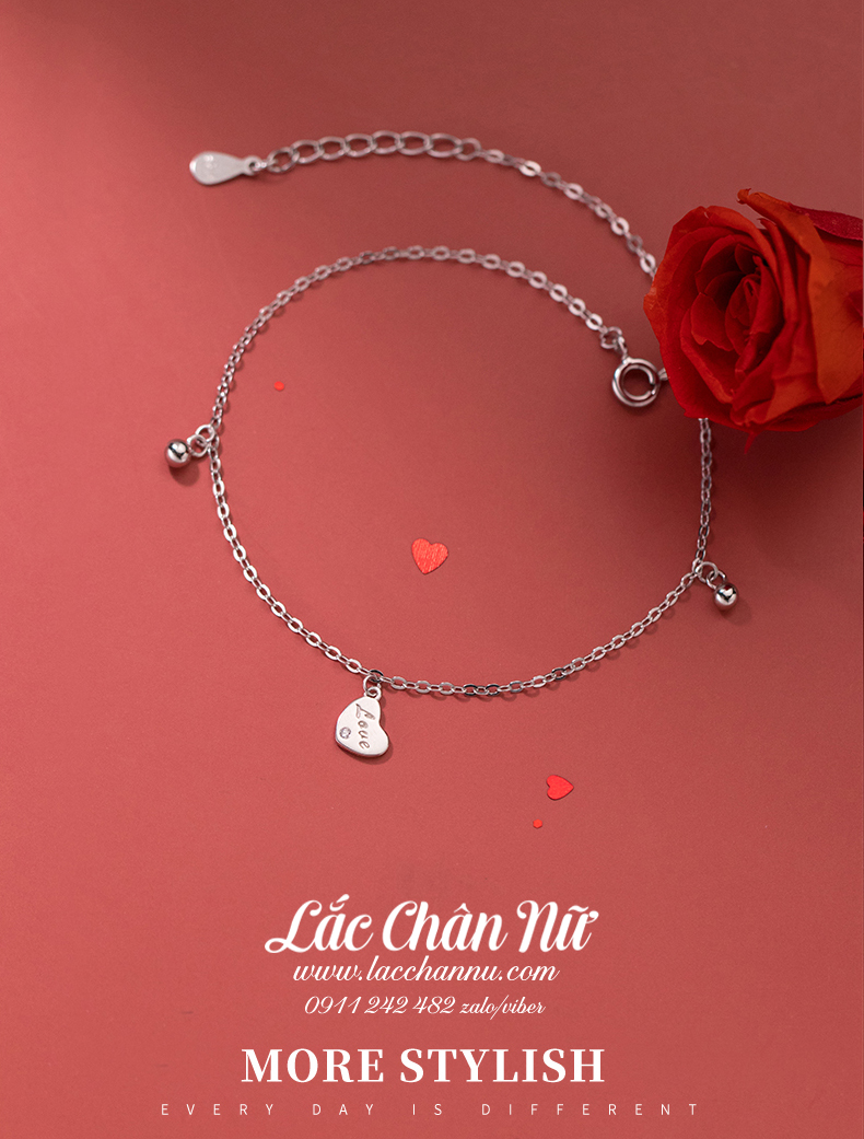 Lắc chân bạc nữ cao cấp trái tim chữ love LCBN250