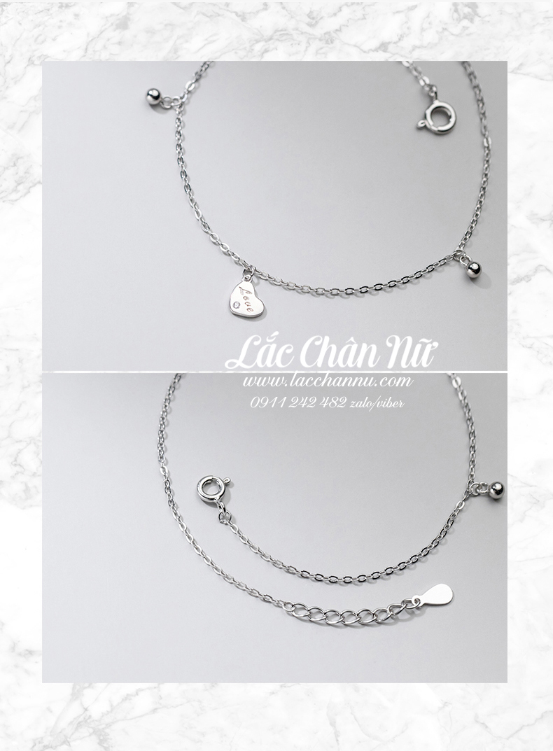 Lắc chân bạc nữ cao cấp trái tim chữ love LCBN250