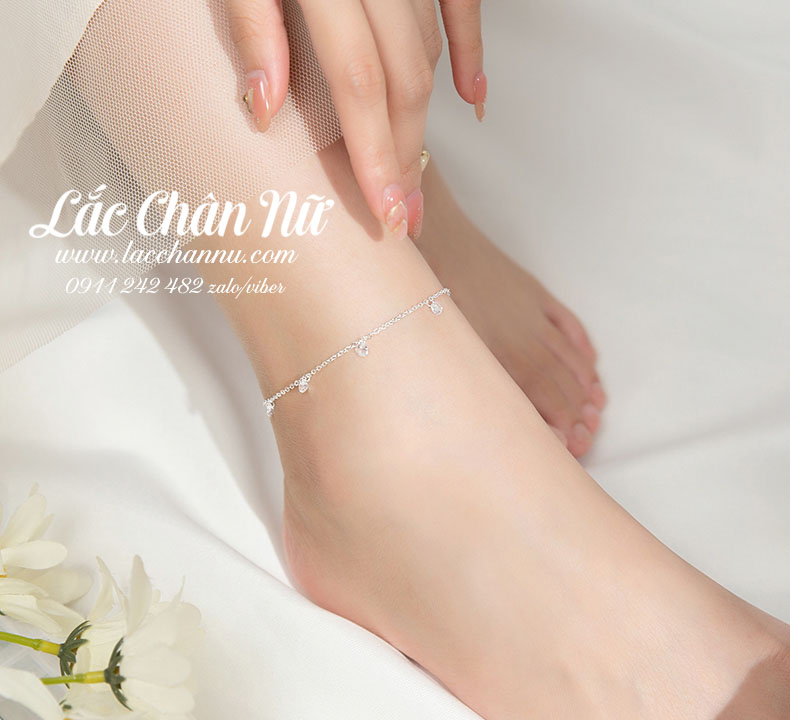 Lắc chân bạc nữ đính đá lấp lánh LCBN275