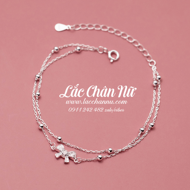 Lắc chân bạc nữ hình chiếc nơ dễ thương LCBN296