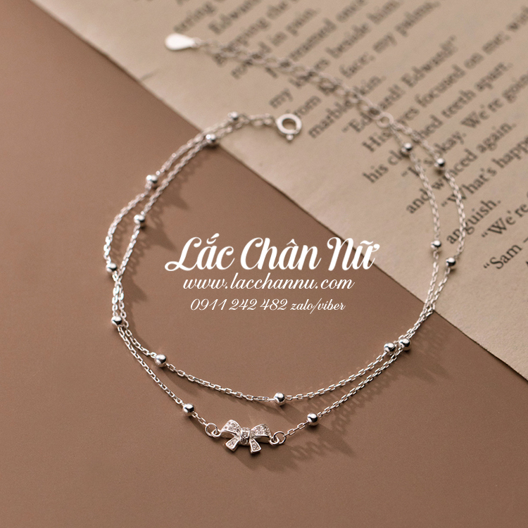 Lắc chân bạc nữ hình chiếc nơ dễ thương LCBN296